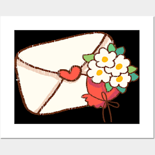 Love letter with flower bouquet Posters and Art